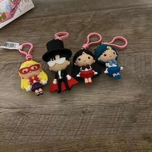 Cute Pink Keychain Set of 4 Sailor-Inspired Character Clips